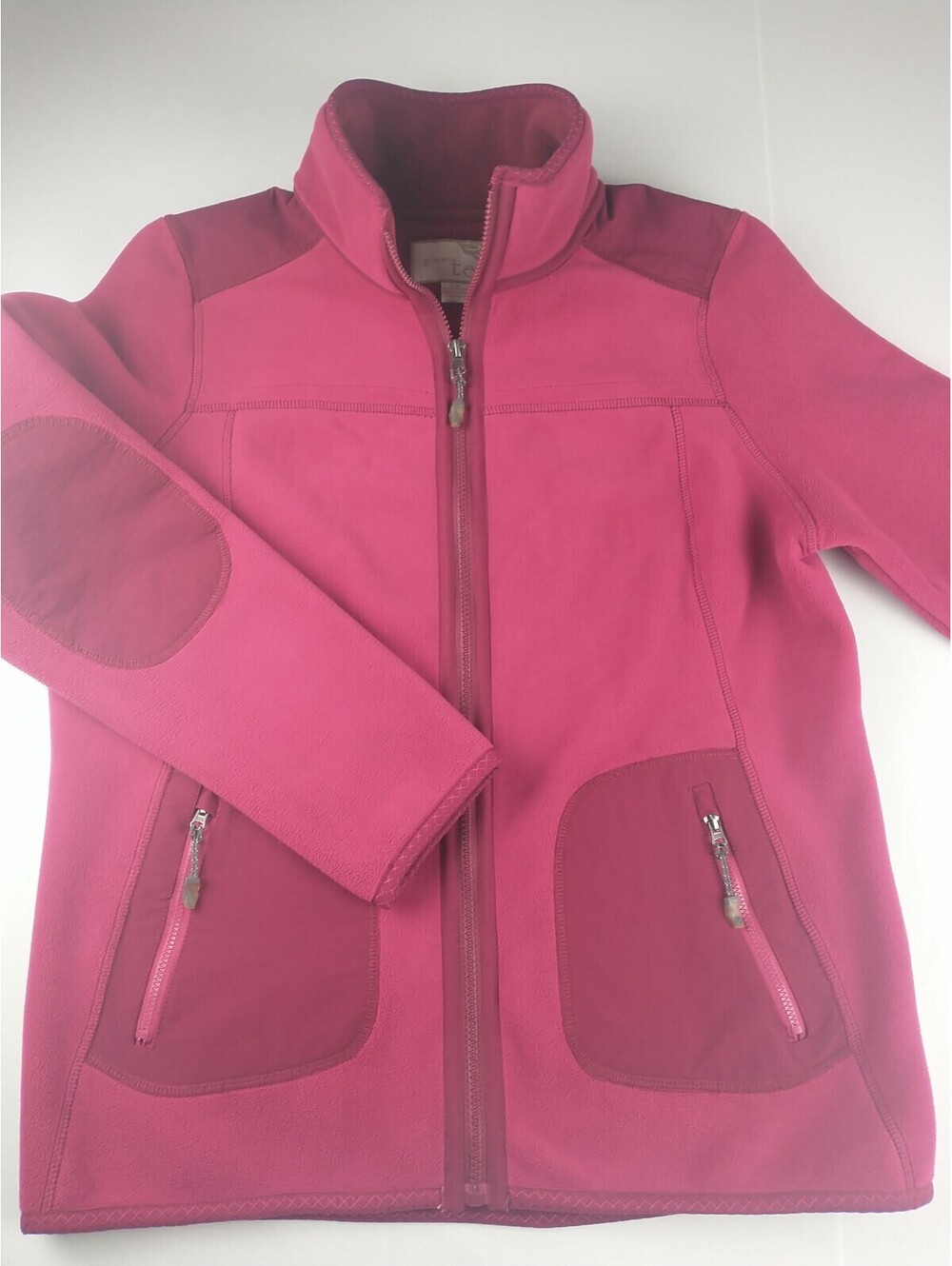 green tea fleece jacket, Women's L/G, Raspberry Color, Patches, full zip